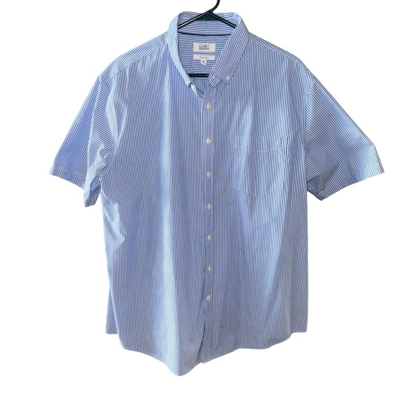 📌Croft & Barrow Men’s Short Sleeve Button-Down Shirt Blue White Pinstripe XL - Picture 2 of 6